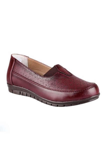 Shoes for Daily and Mother Genuine Leather Lining Heel Cushioned System Claret Red
