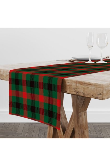 Christmas Green Red Plaid Printed Decorative Runner