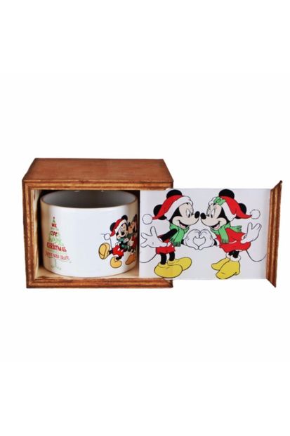 HediyeKanalı Mickey Mouse Minnie Mouse Yılbaşı Doğal Ahşap Kutulu Kupa Yılbaşı Hediyesi - 3