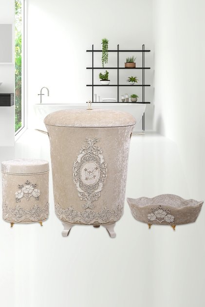 Lisa Vizon 3lü Kadife Banyo Kirli Çamaşır Sepeti Seti