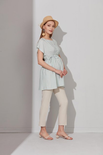B028-striped Cotton Boat Neck Maternity Shirt