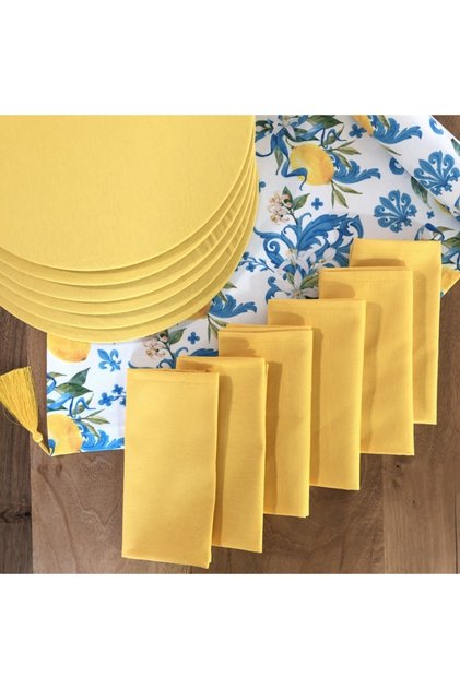 American Serving, Lemon Flower 6 Plates, 6 Napkins And Runner