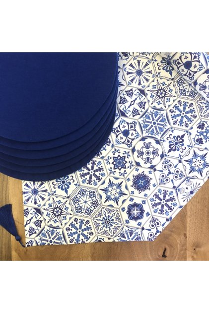 American Service, 6-Piece Plate and Runner Blue Hexagon Tk6