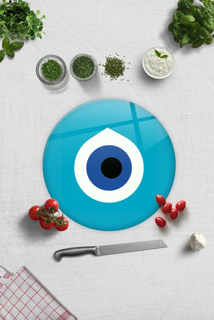 Glass Cutting Board - Glass Cutting Board | Evil Eye Bead | Diameter 32cm