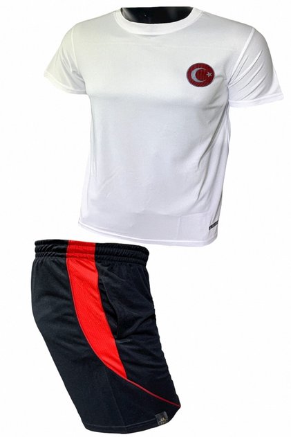 Men's White Turkish National Logo Fitness Casual Sports Running Double Suits