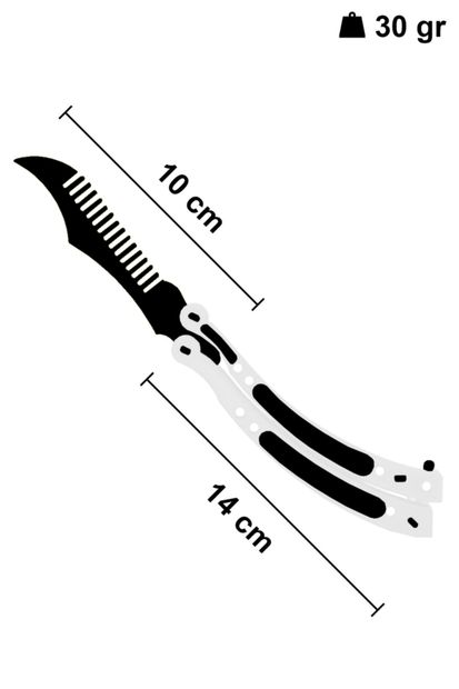 Afra Tedarik Cs Go Lüx Kelebek Bıçak Şeklinde Kilitli Plastik Tarak Sallama Stres Atma Beyaz Saplı Siyah - 3