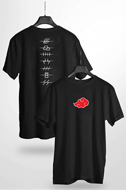 NARUTO AKATSUKI Tシャツ ブラック Lサイズ venüsdijital Naruto Akatsuki Sembol Baskılı Kapşonlu Tasarım Siyah