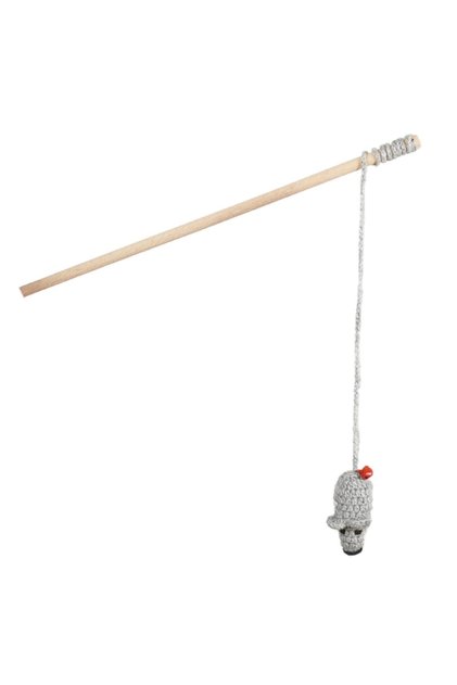 Knitted Cat Fishing Rod with Wooden Bell and Mouse Toy Cat Toy