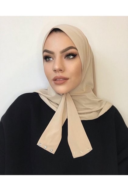 Snap Fastener Ready Scarf Shawl Hijap Beige Color