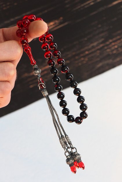 Starling Cut Fire Amber Rosary with Silver Kazaz Tassels