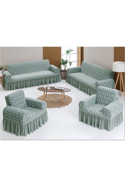 Jakarlı Koltuk Örtüsü Takımı 3+3+1+1 (gri)