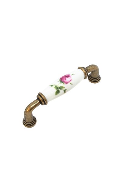 Porselen Dolap Mutfak Çekmece Mobilya Kulpu Antik Pembe Çiçekli 96mm (9,6cm) Aks.