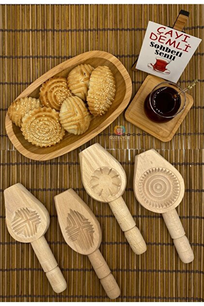 GÜZELYÜZ AVM Ahşap Kömbe Kerebiç Kurabiye Pasta Kalıbı 4 Adet Set