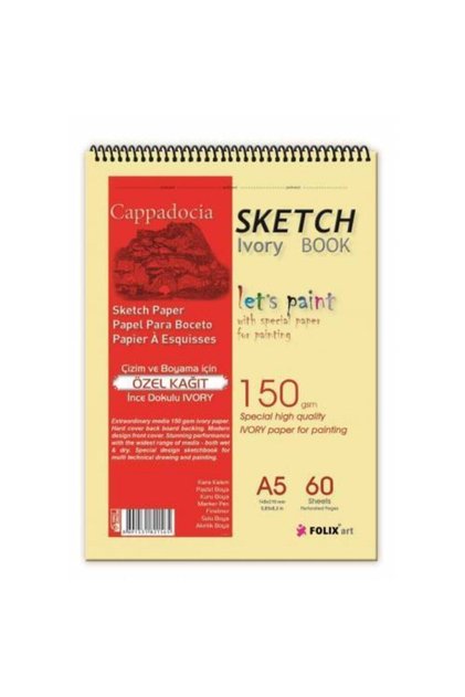 A5 Cut Ivory Paper Sketch Book - 150 Gr 60 Yp
