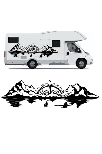 120 X 36 Cm - Compass Sea Mountain Forest Nature Scenery Off Road Camping Caravan Sticker