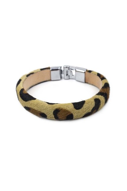 Özel Seri Leopar Gerçek / Hakiki Deri Bileklik - Krom Çapa Kilitli - Kahve & Taba - Unisex
