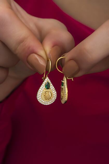 925 Ayar Gümüş Gold Osmanlı Tuğralı Küpe