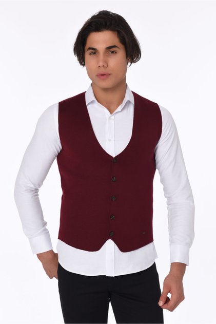 Erkek Bordo Triko Yelek