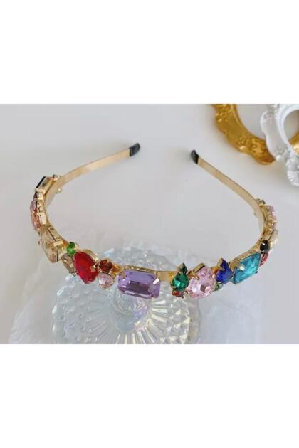Trend Luxury Large Colored Crystal Row Stone Metal Gold Crown