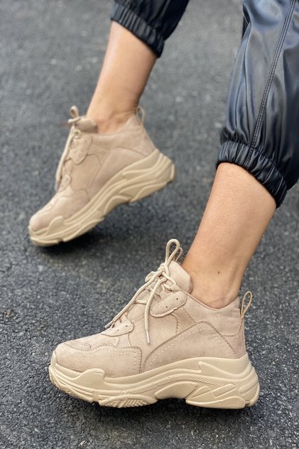 WOMEN'S NUDE SUEDE SNEAKER SPORTS SHOES Y5623