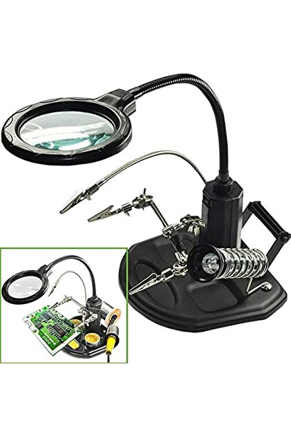 Wellhise Acn-129 Masaüstü Büyüteç Li Ledli Havya Sehpası Havya