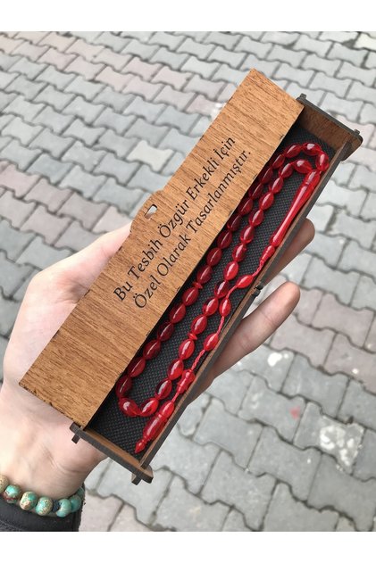 Gift Prayer Beads for a Friend, Powder Amber Prayer Beads with Red Moire Wooden Box