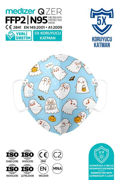 Medizer Qzer 10 Adet 5 Katmanlı Sevimli Hayalet Desenli Çocuk Ffp2