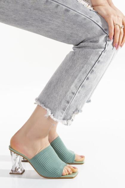 Karina Green Transparent Heel Knitwear Slippers
