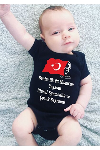 venüsdijital Ilk 23 Nisanım Model 20221 Baskılı Siyah Bebek Body