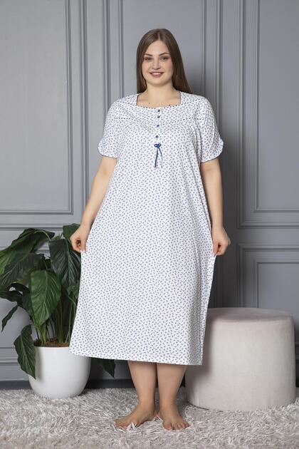 100% Cotton Combed Cotton Short Sleeve Plus Size Mother's Nightgown 133
