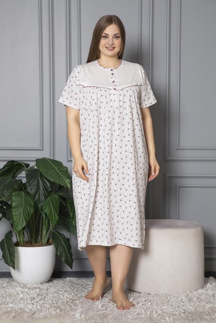 100% Cotton Combed Cotton Short Sleeve Plus Size Mother's Nightgown 160