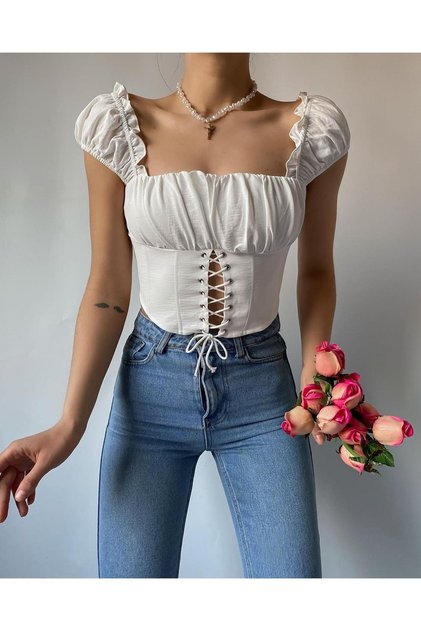 Women's Eyelet Detailed Ayrobin Crop Blouse