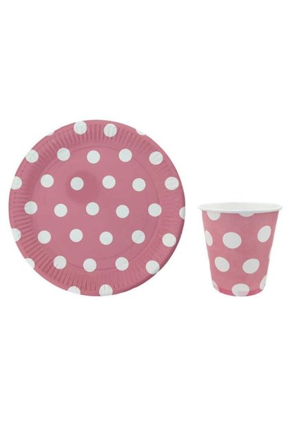Pink Polka Dot 8 Pieces Plate-cup Party Set
