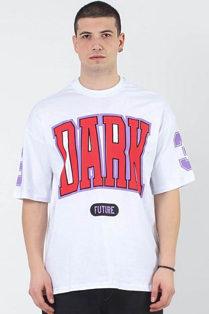 HYPERS Beyaz Unisex Oversize %100 Pamuk Bisiklet Yaka Baskılı T-shirt Dark Future - 1