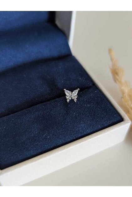 Cerrahi Çelik Gümüş Çok Taşlı Kelebek Piercing , Tragus