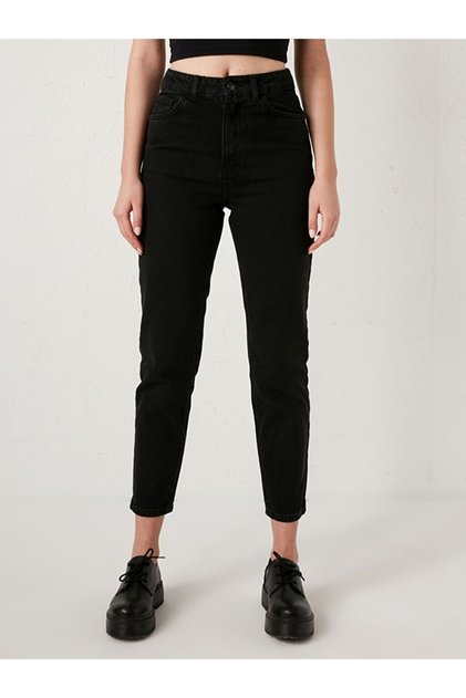 Fadeless Black Mom Denim Pants Lycra High Waist Black Mom Jeans Extra Comfortable Black Mom