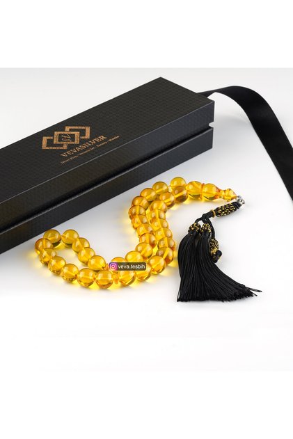 Yellow Faturan Stone Tasseled Hand Knitted Prayer Beads