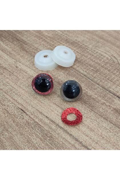 Amigurumi 14 Mm Screw Colorful Glitter Eye - Red - 10 Pieces (5 Pairs) Locked Eye