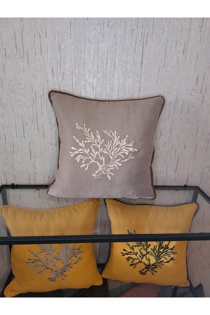 Nakışlı Kırlent Kılıfı Mercan Model Işlemeli Biyeli