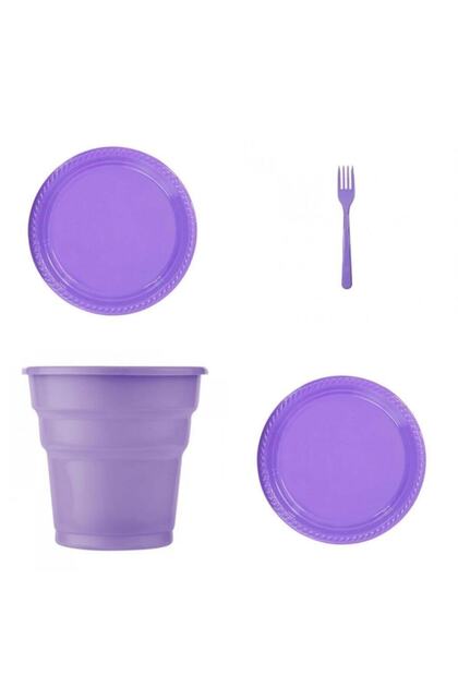 Mor Renk 25'li Plastik Bardak Çatal Tabak