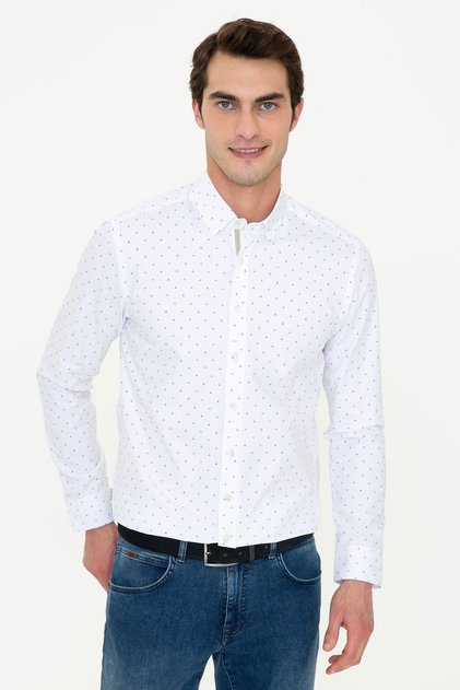 Men's White Standard Length Long Sleeve Shirt