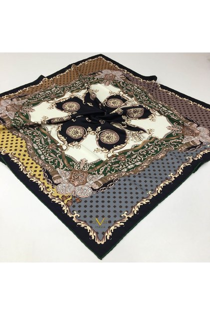 Barok Desen Gold Seri Twill Eşarp Askısı Ve Hediyelik Seti Ile Birlikte 90x90 Cm