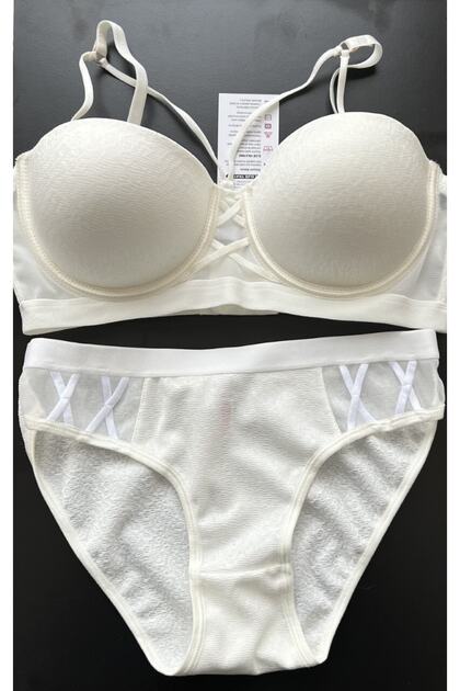 Cassie Strapless Silicone Piping Drawstring Ecru Bra Set New Season