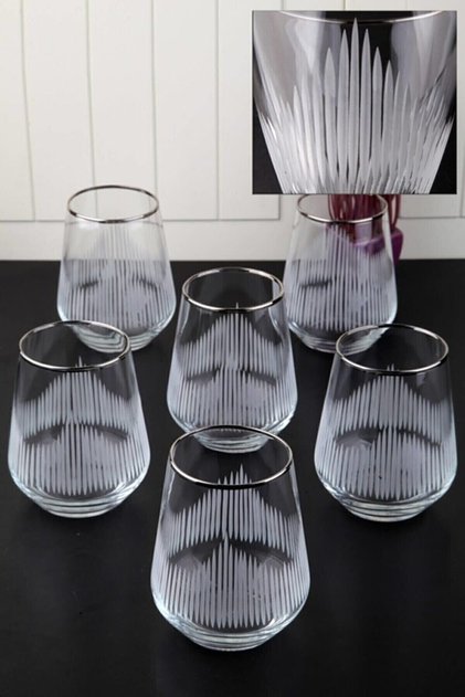Striped Silver Gilded Cut Glass Water Glass Set for 6 People