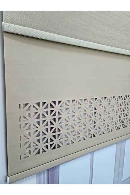 Çift Mekanizmalı Lazer Kesim Tül Ve Stor Perde Sütlü Kahve Mlt1045