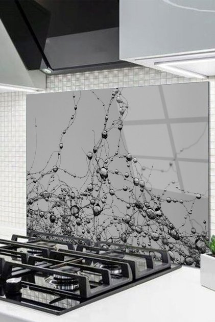 76X49,5 cm Glass Stove Back Protector Countertop Built-In Back Protector | Gray Water Drop