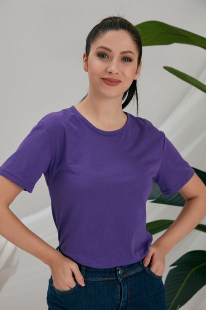 CATSPY Kadın Mor Basic Tshirt - 1