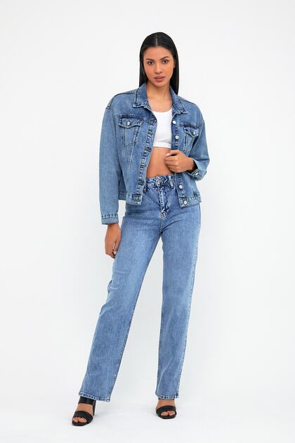 Palton din denim albastru închis