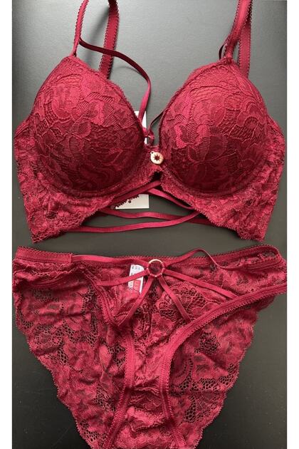5025 Katty Bias Striped Silicone Claret Red Bra Set
