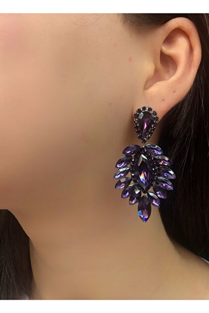 strapless open back dress Chiara Dewdrop Earrings in Amethyst Purple and Crystal Blue